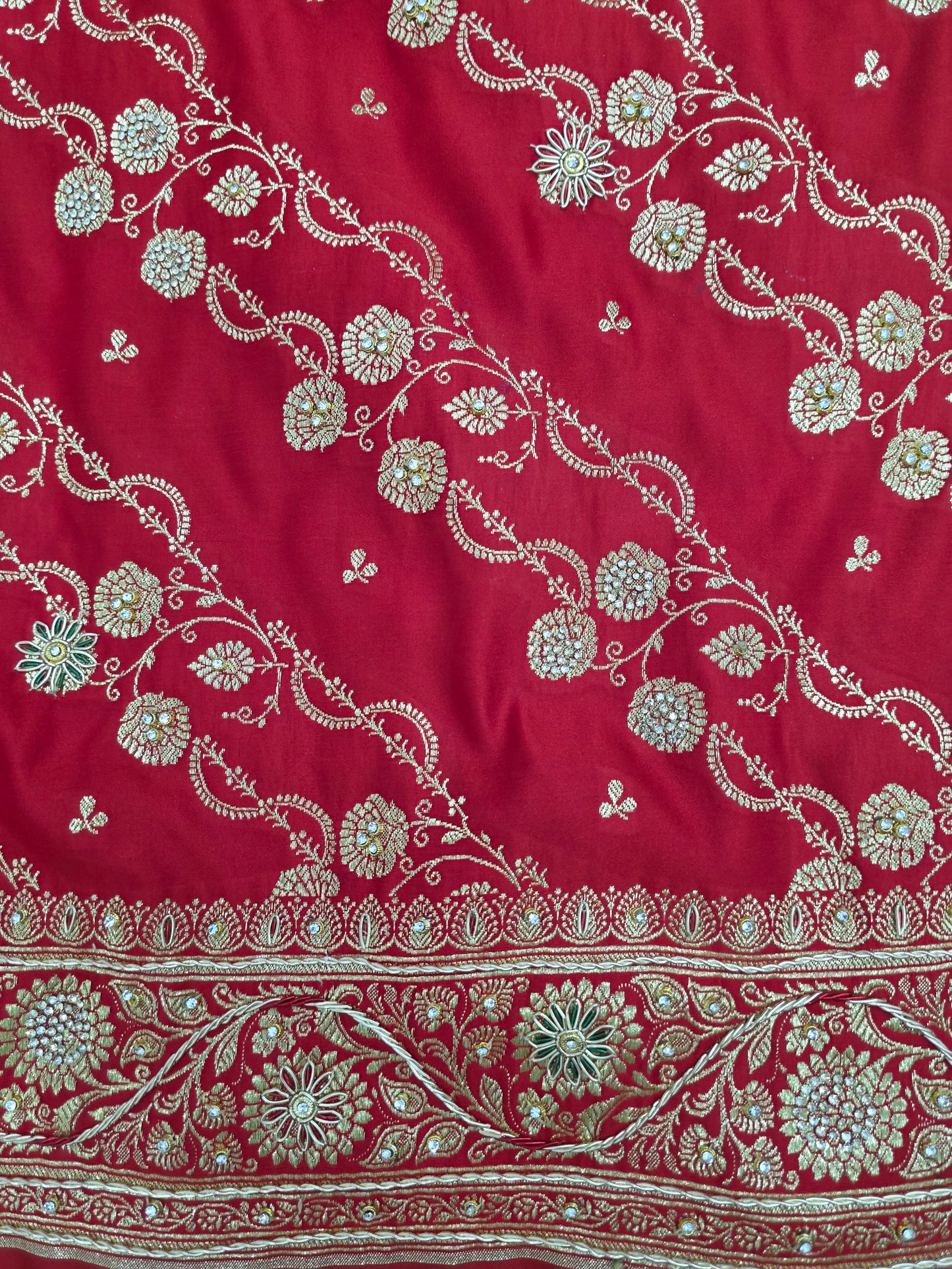 Red Zardozi Zarkan Banarasi Katan Saree