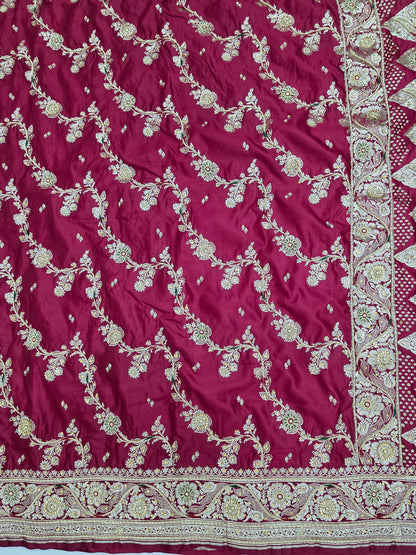 Maroon Zardozi Stone Banarasi Saree