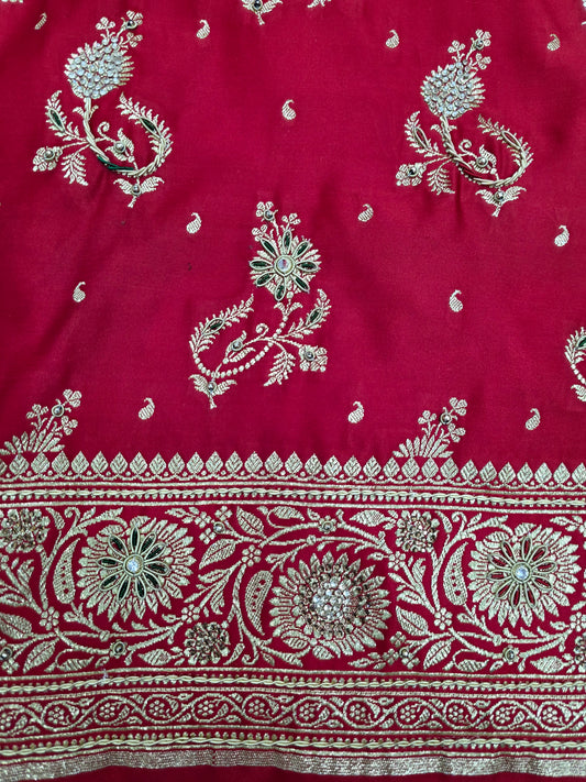 Maroon Zardozi Zarkan Banarasi Saree
