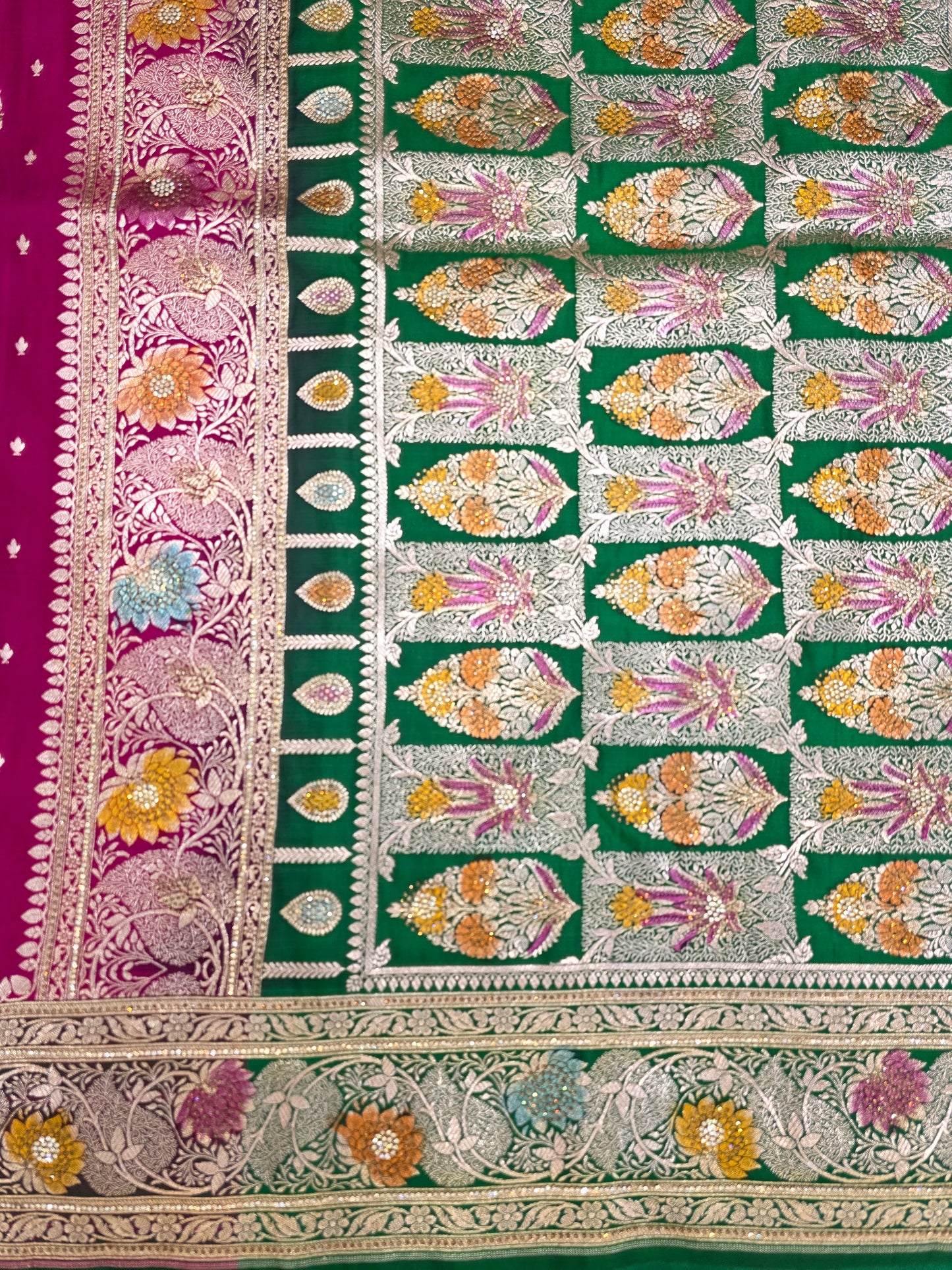 Rani Zarkan Swarovski Banarasi Katan Saree