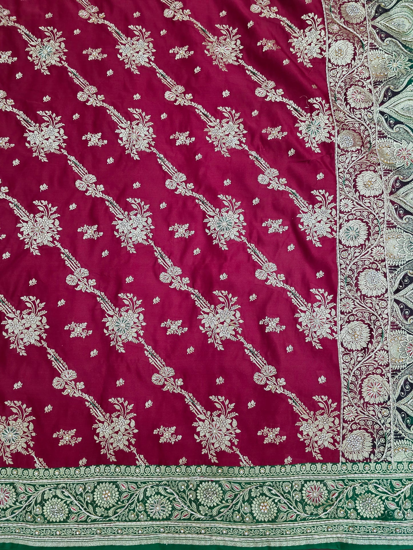 Maroon Zardozi Zarkan Banarasi Katan Saree