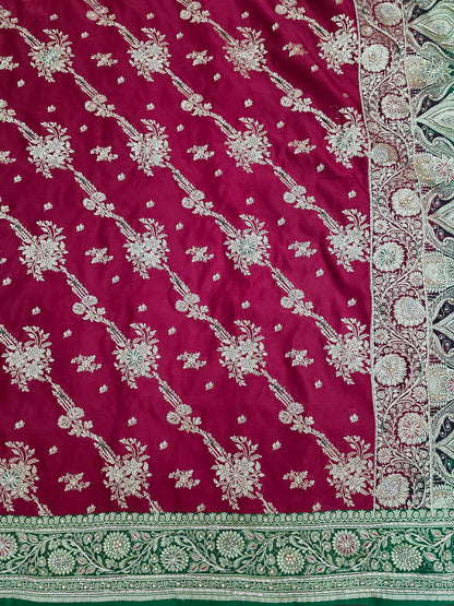 Maroon Zardozi Zarkan Banarasi Katan Saree