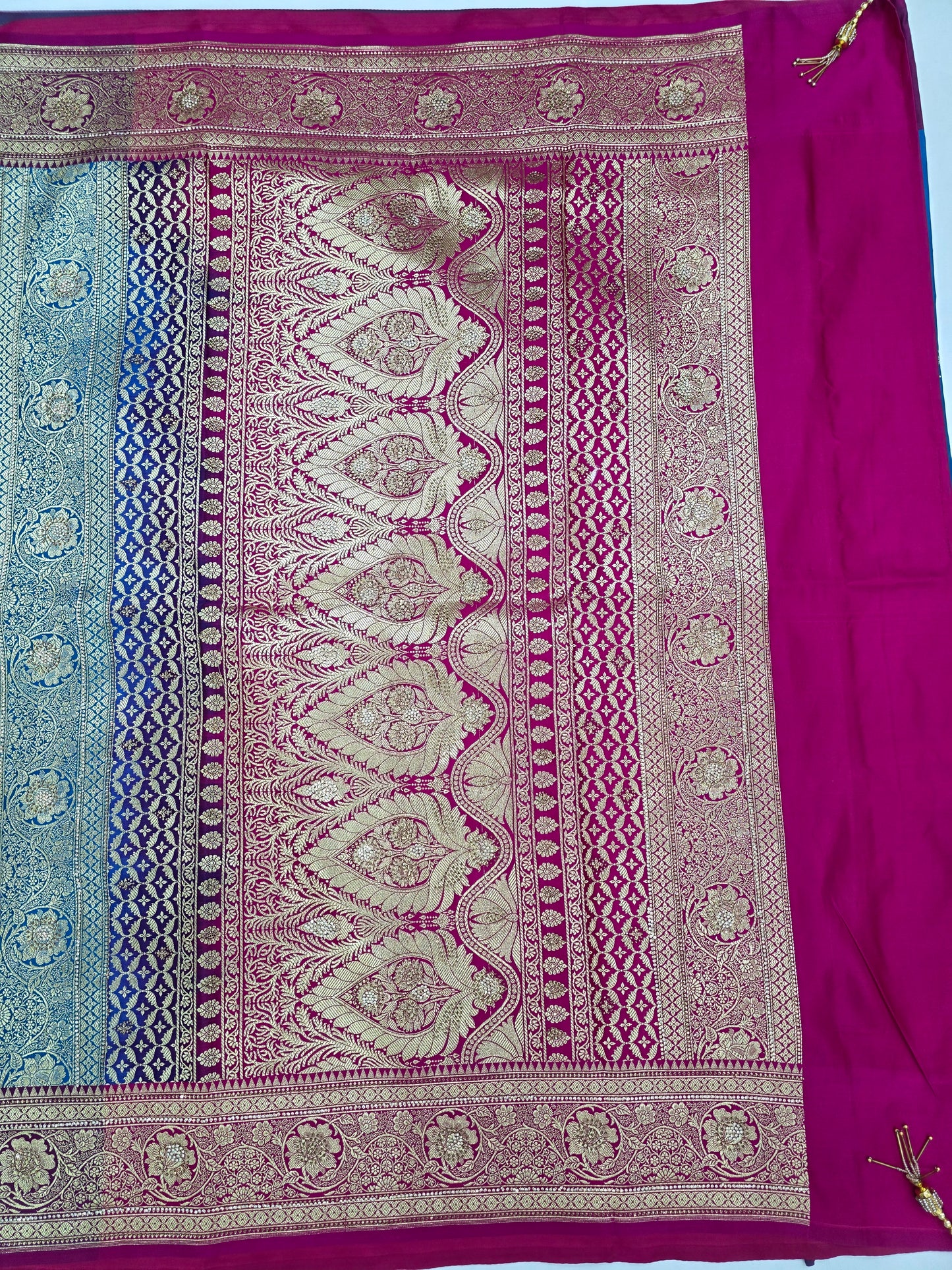 Firozi Blue Zarkan Swarovski Banarasi Saree
