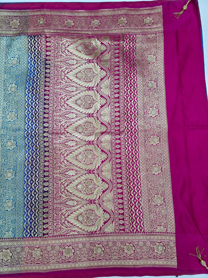 Firozi Blue Zarkan Swarovski Banarasi Saree