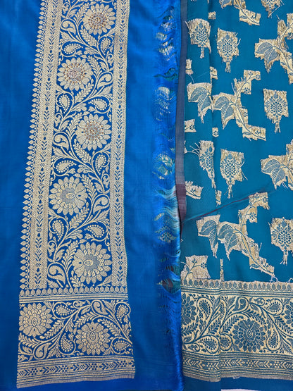 Blue Zarkan Swarovski Banarasi silk Saree