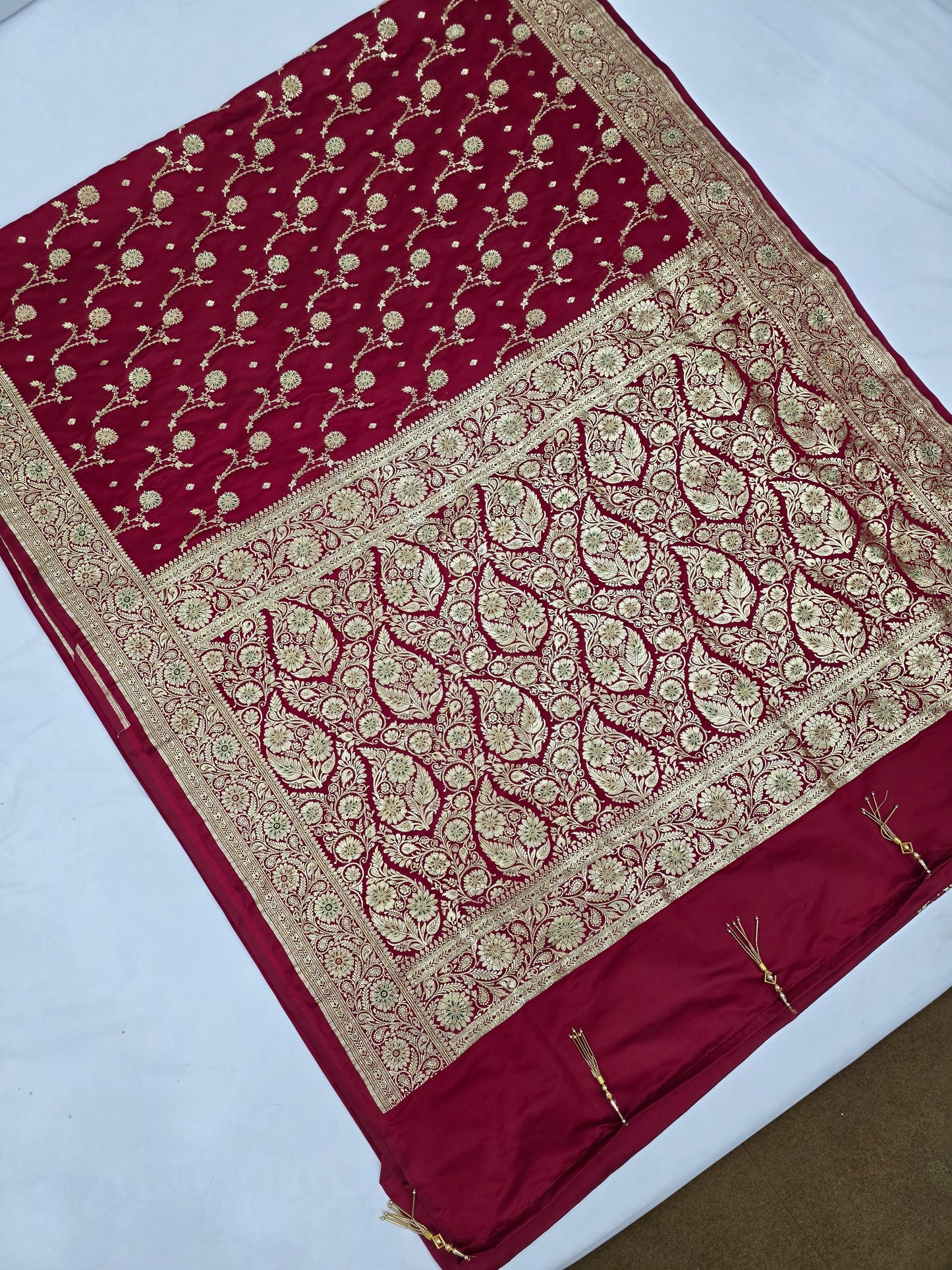Maroon Zardozi Moti Katdana Banarasi Saree