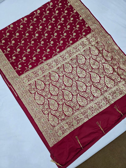 Maroon Zardozi Moti Katdana Banarasi Saree