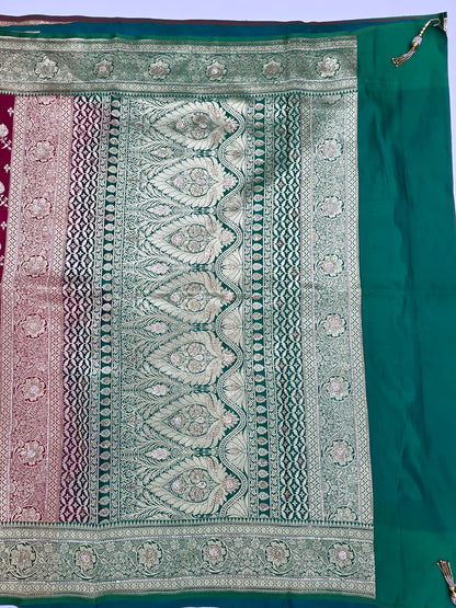Maroon Zarkan Swarovski Banarasi Saree
