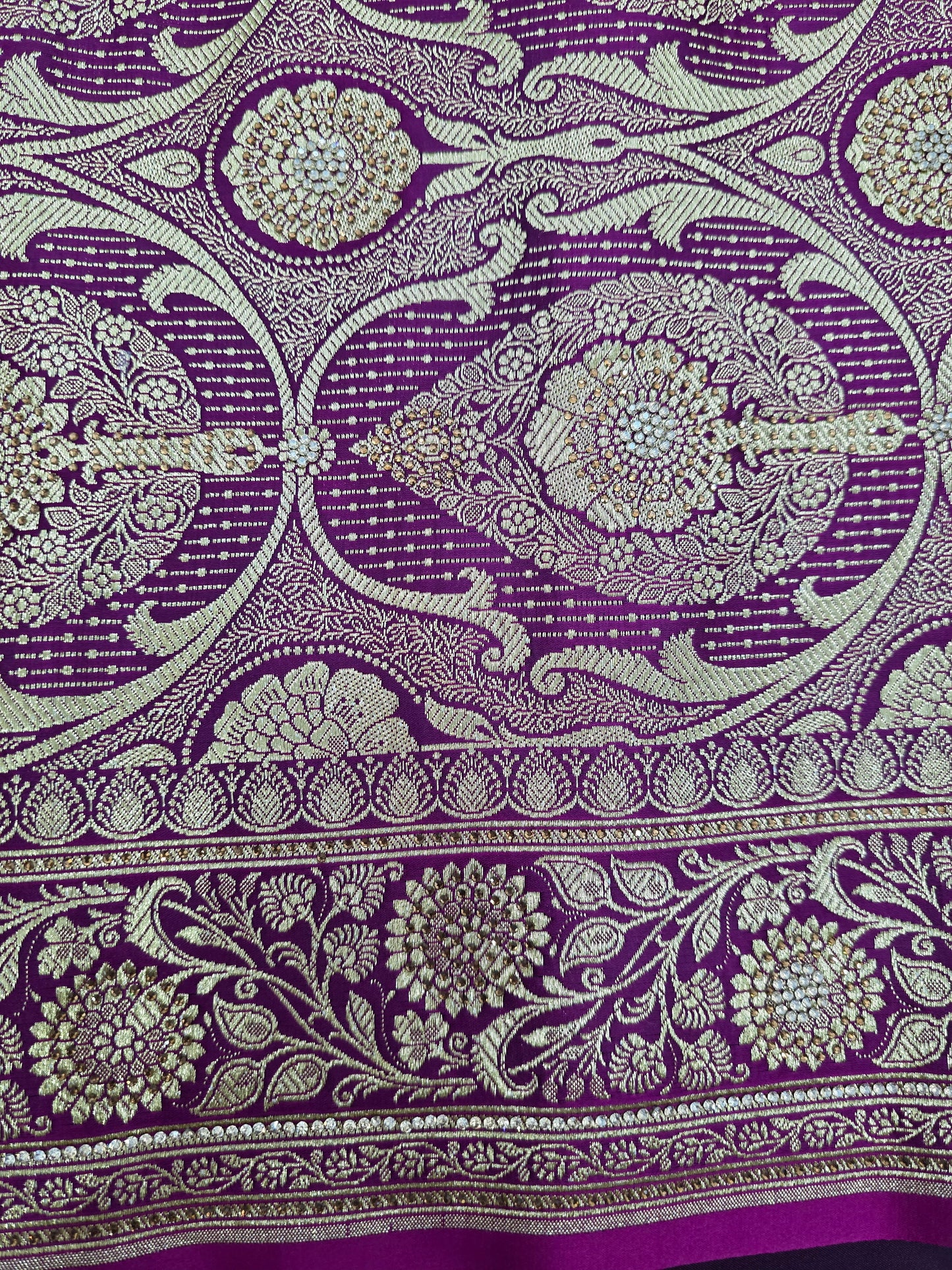 Purple Zarkan Swarovski Banarasi Katan Saree