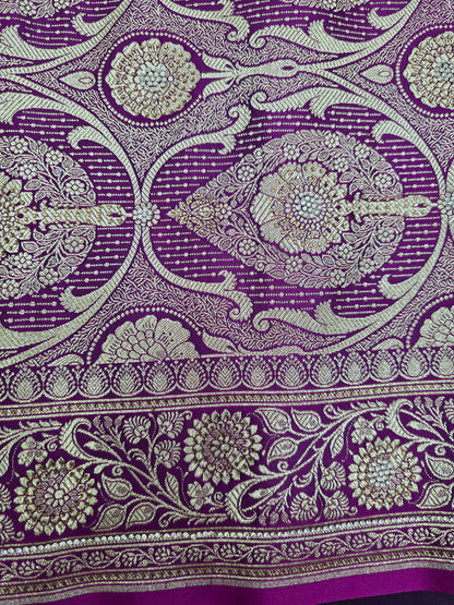 Purple Zarkan Swarovski Banarasi Katan Saree