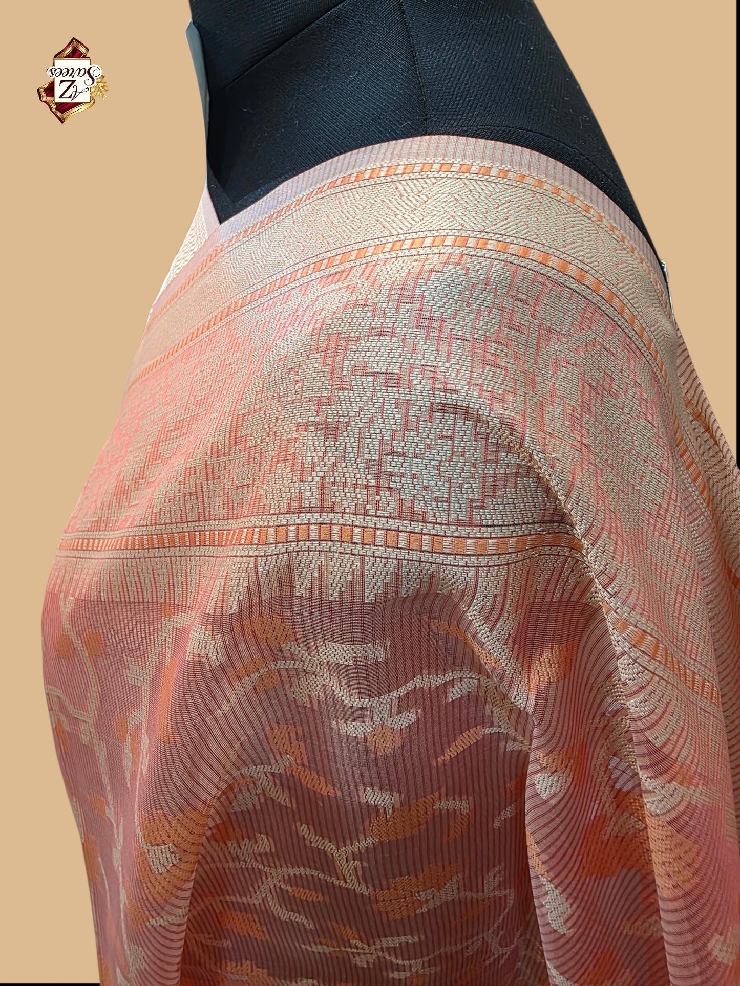 Peach Banarasi Silk Saree