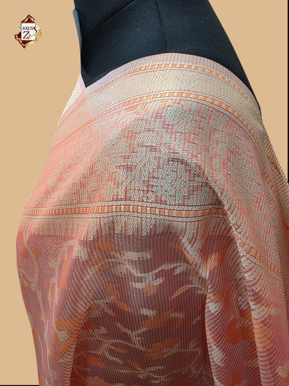 Peach Banarasi Silk Saree