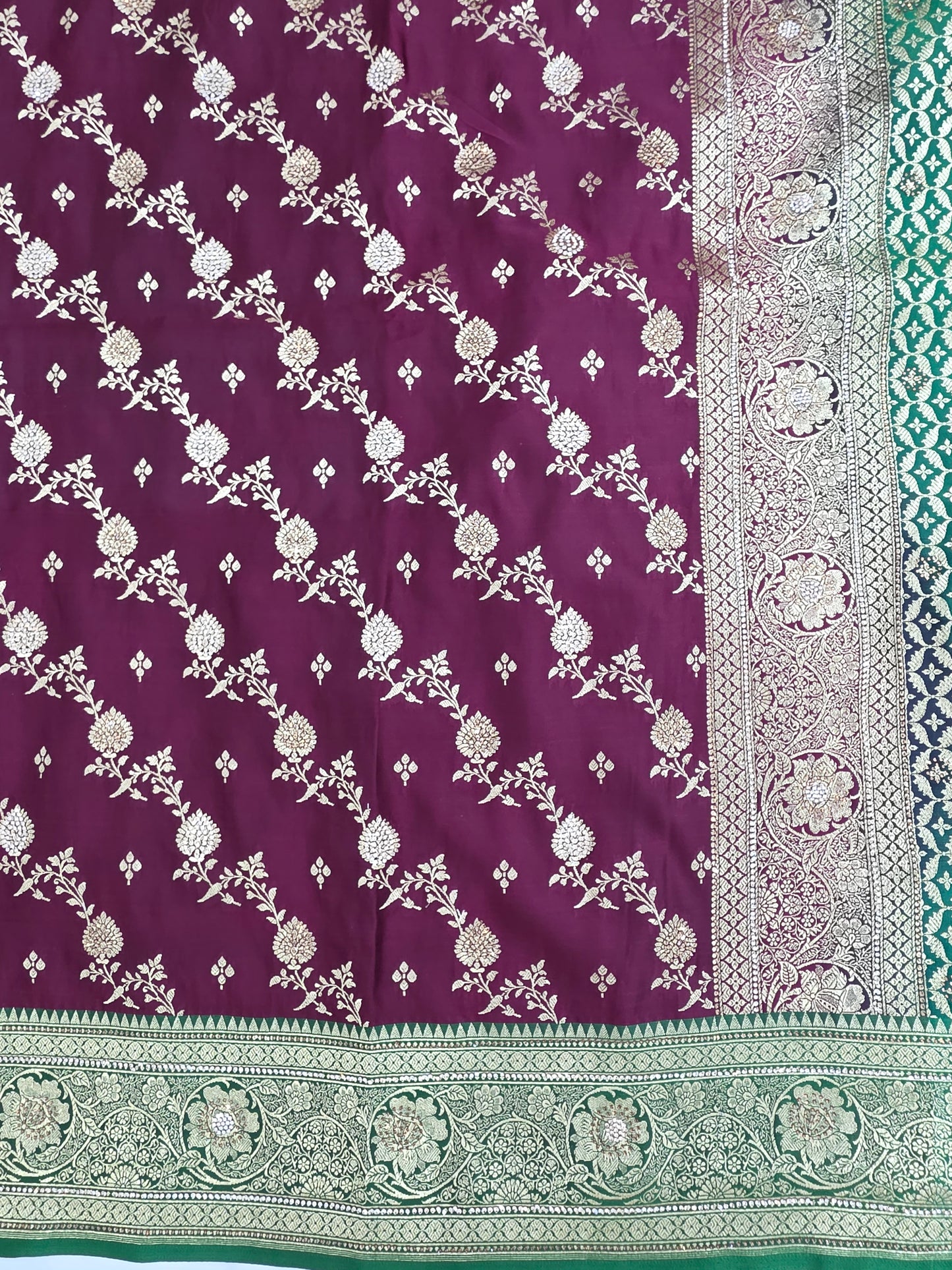 Wine Zarkan Swarovski Banarasi Saree