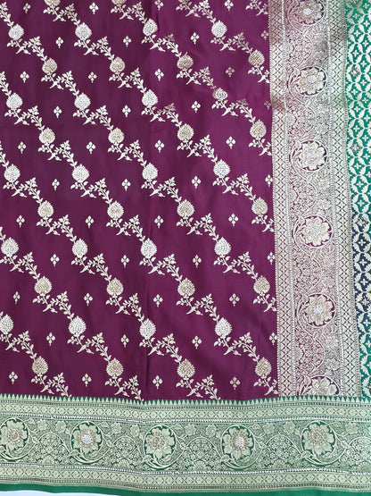 Wine Zarkan Swarovski Banarasi Saree
