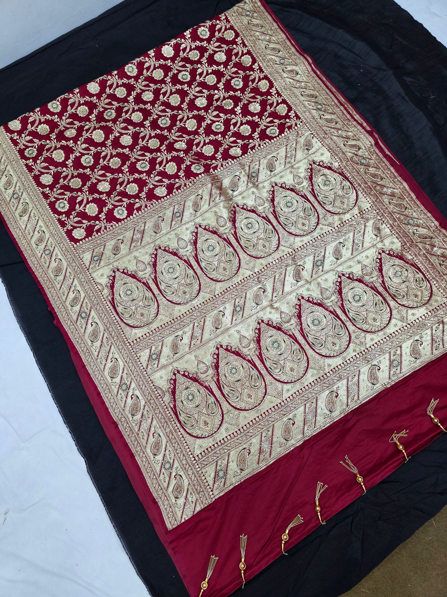 Maroon Zardozi Zarkan Banarasi Katan Saree