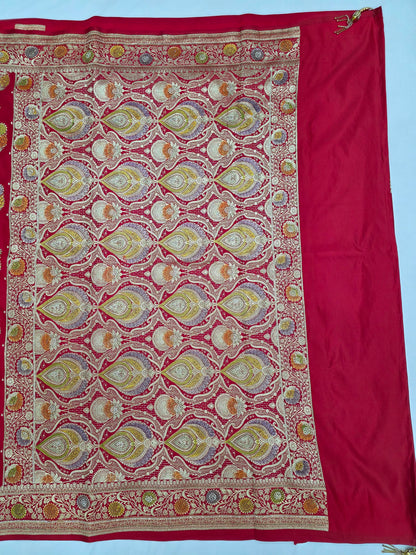 Red Mina Kari Zarkan Swarovski Banarasi Saree