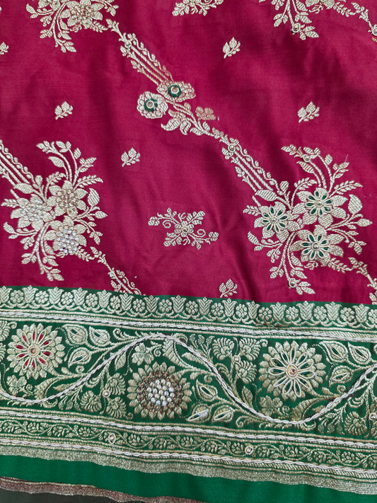 Maroon Zardozi Zarkan Banarasi Saree
