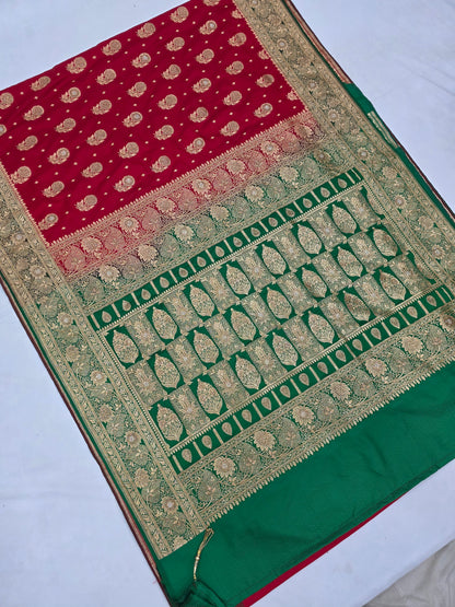 Red Zarkan kutdana Banarasi Silk Saree