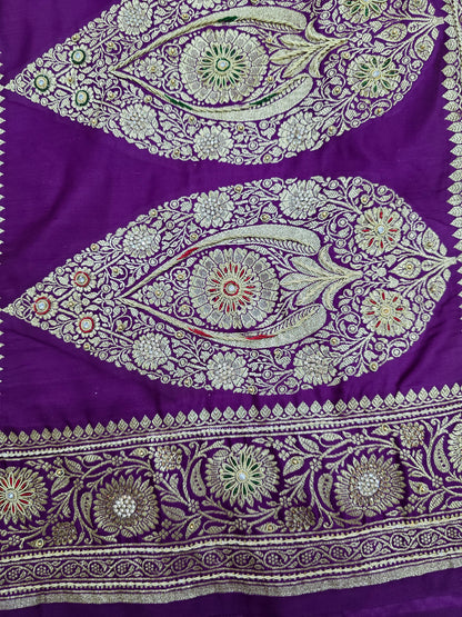 Purple Zardozi Zarkan Banarasi Katan Saree