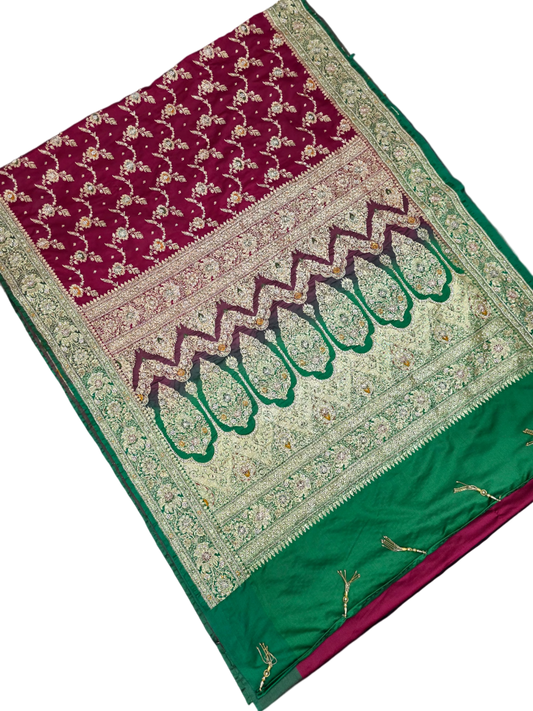 Maroon Zardozi Zarkan Banarasi Katan Saree