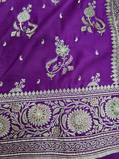 Purple Zardozi Zarkan Banarasi Katan Saree