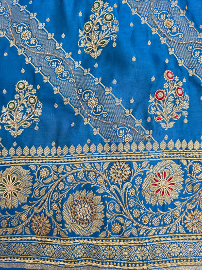 Blue Zardozi Zarkan Banarasi Katan Saree