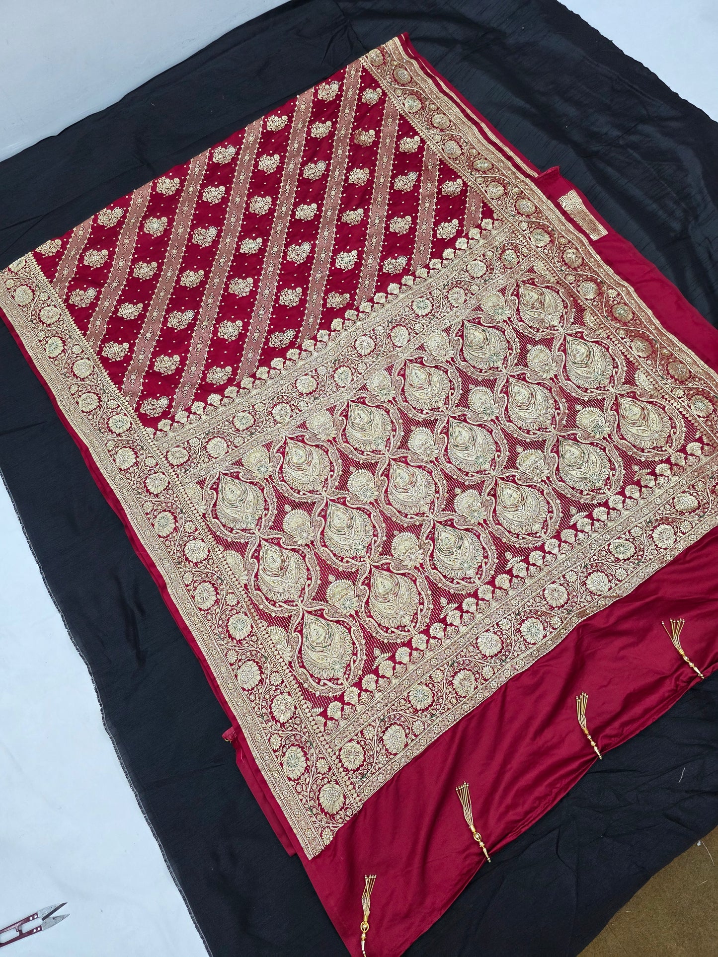 Maroon Zardozi Zarkan Banarasi Katan Saree