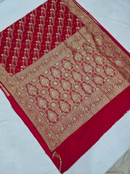 Red Zarkan Moti Banarasi Silk Saree