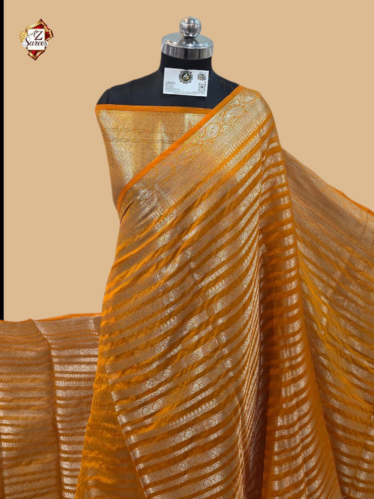 Mustard Banarasi silk saree