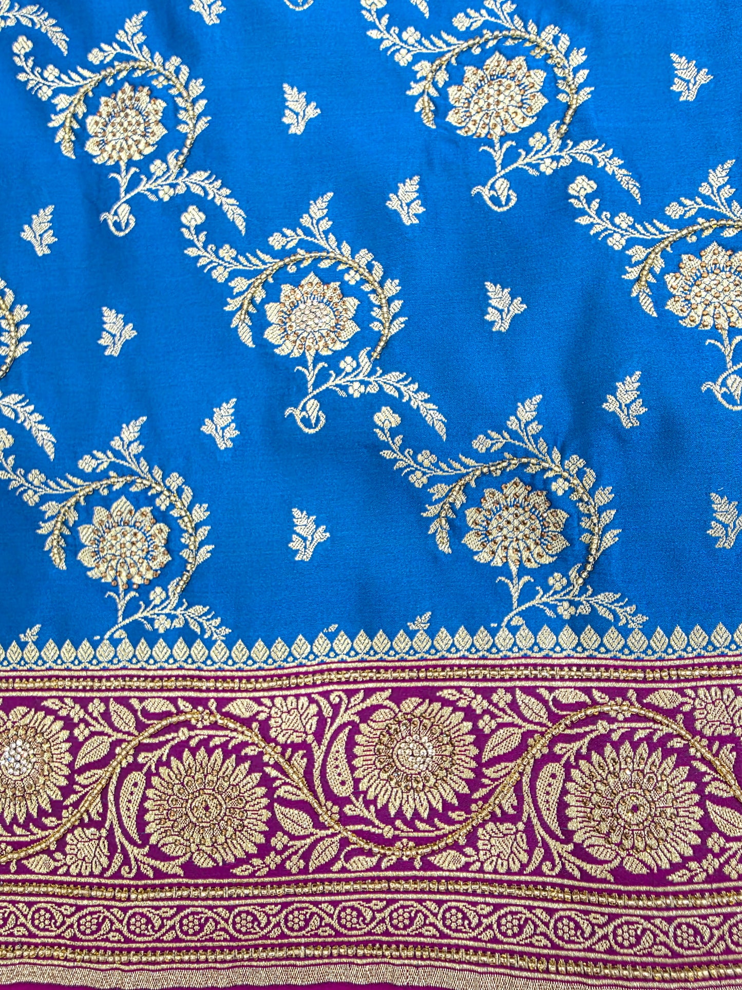 Blue Zarkan Moti Banarasi Silk Saree