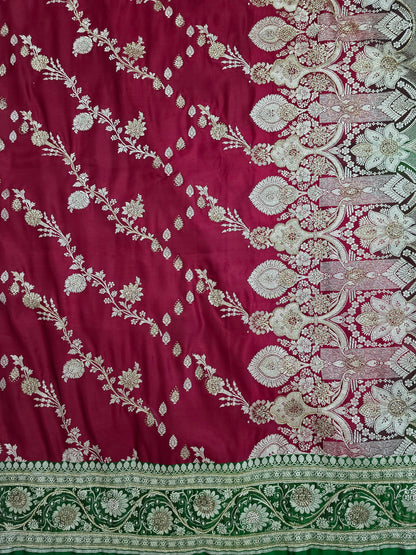 Maroon Zarkan Moti Banarasi Silk Saree