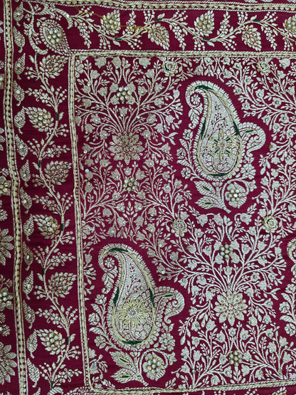 Maroon Zardozi Zarkan Banarasi Katan Saree