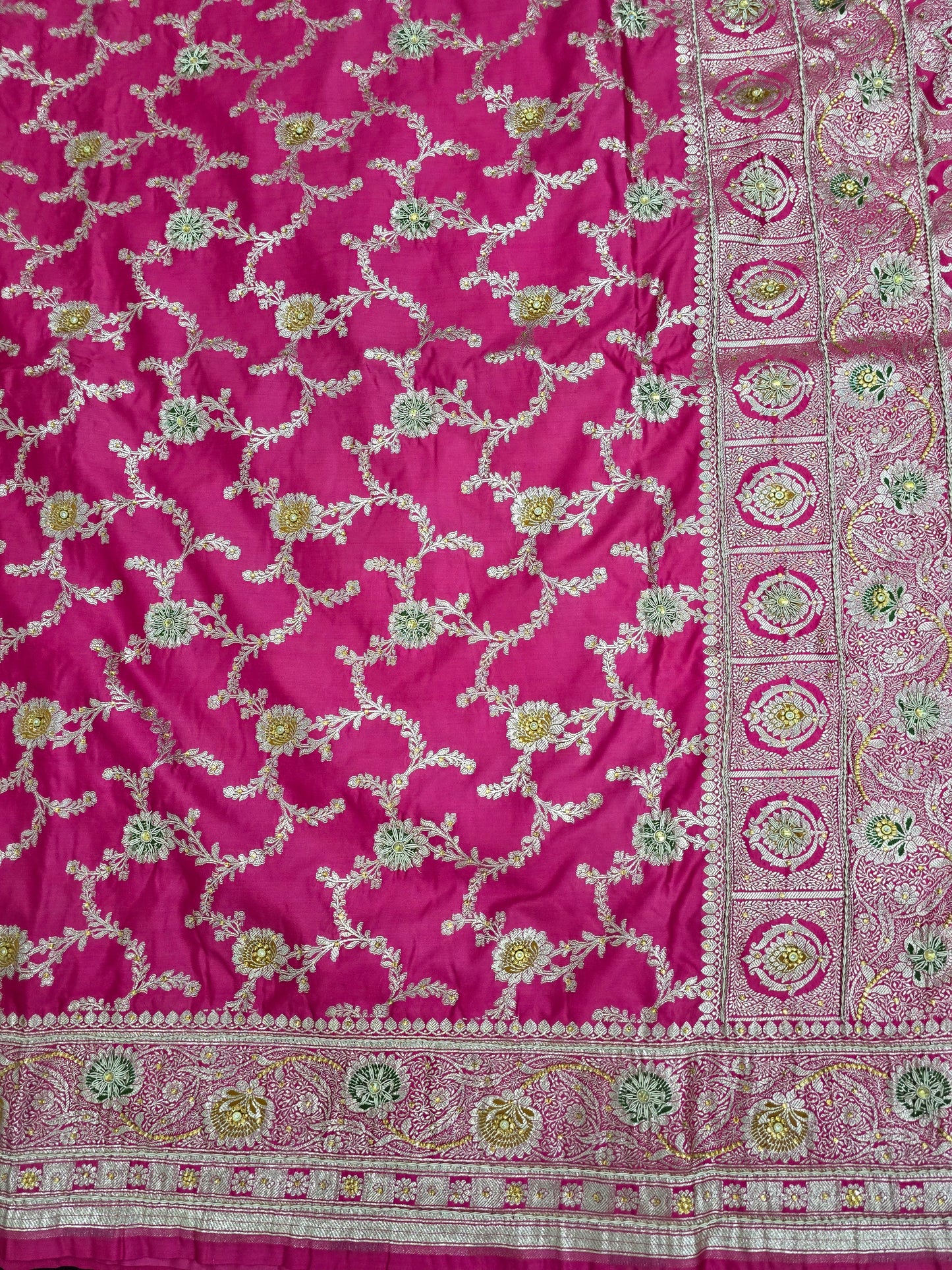 Strawberry Rani Pink Zardozi Zarkan Banarasi  Katan Saree