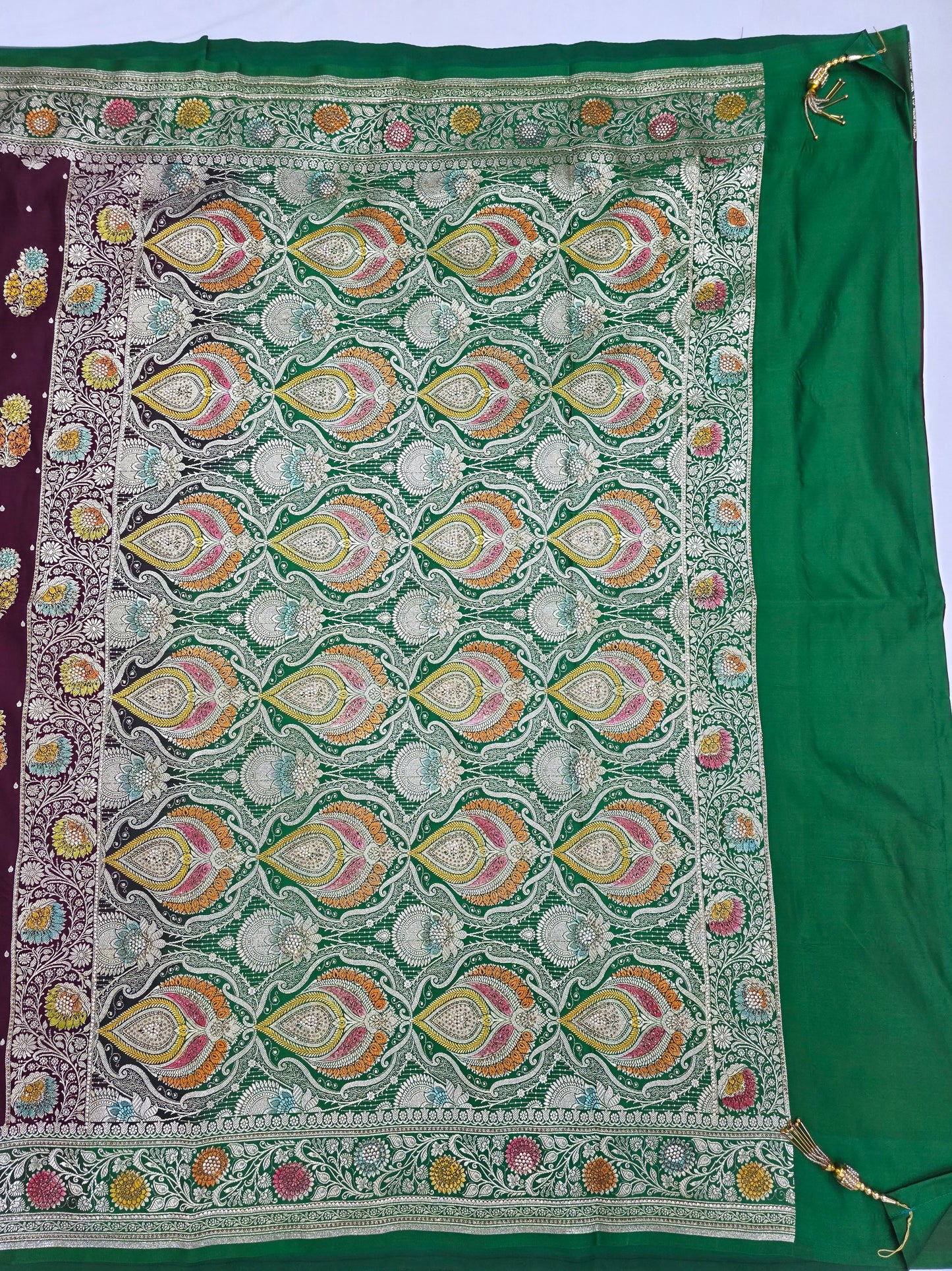 Wine Mina Kari Zarkan Swarovski Banarasi Saree