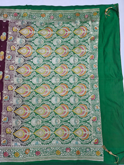Wine Mina Kari Zarkan Swarovski Banarasi Saree