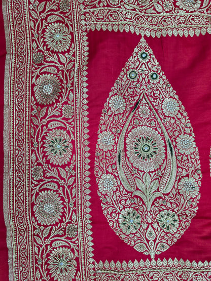 Red Zardozi Zarkan Banarasi Katan Saree