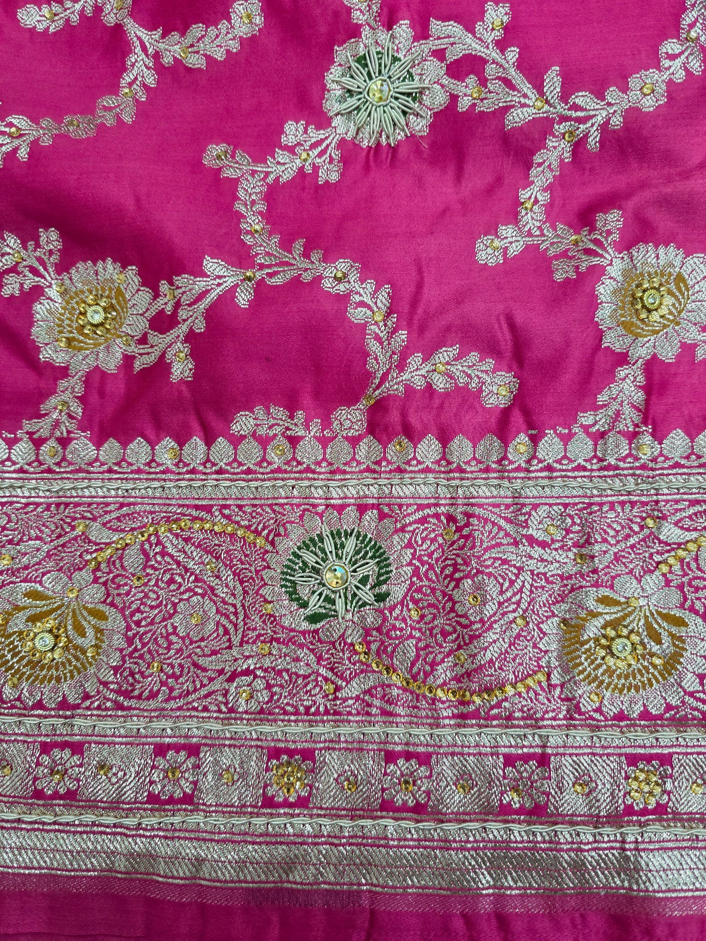 Strawberry Rani Pink Zardozi Zarkan Banarasi  Katan Saree