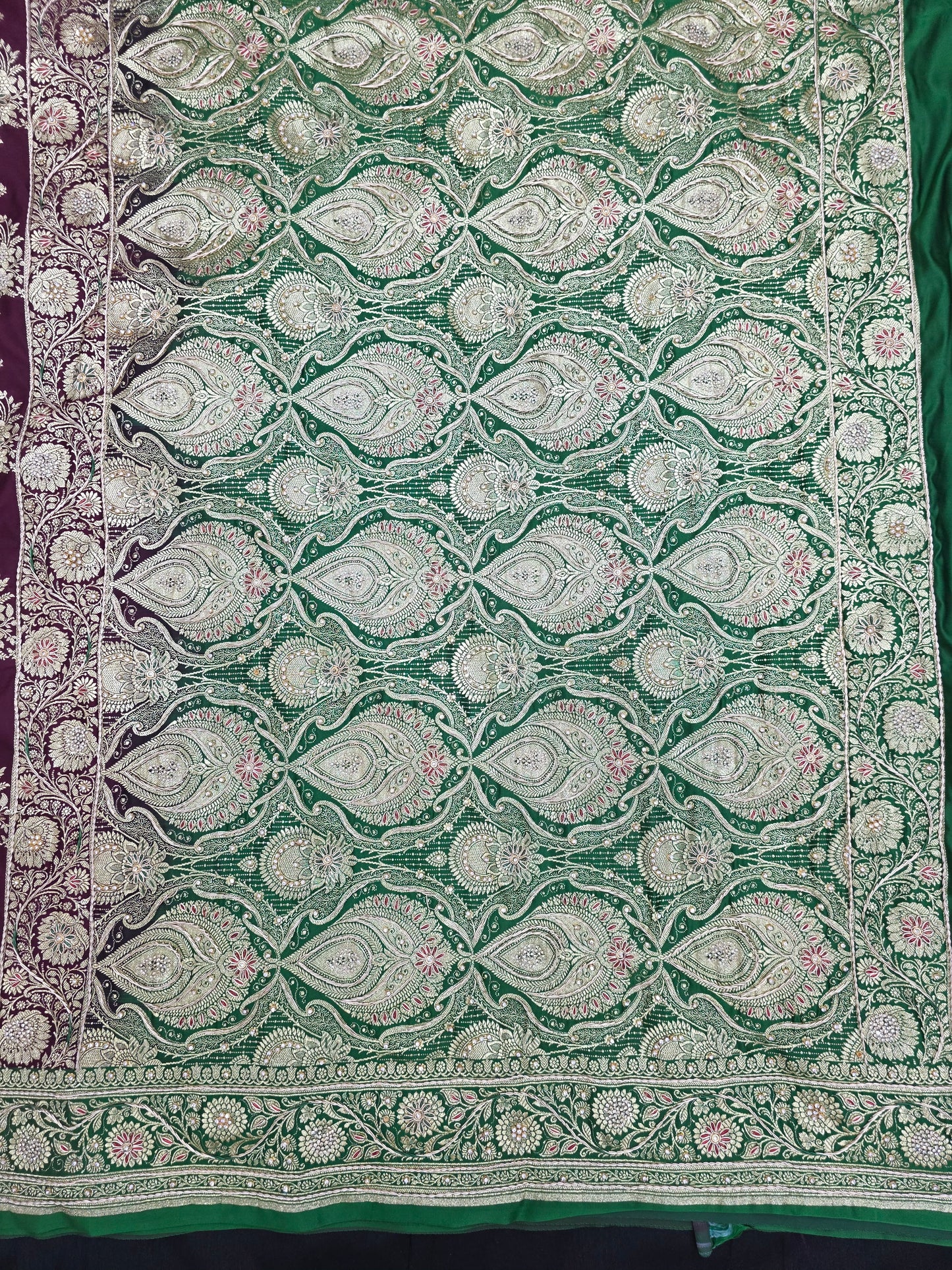 Wine Zardozi Zarkan Banarasi Katan Saree