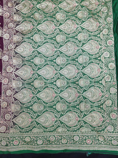 Wine Zardozi Zarkan Banarasi Katan Saree