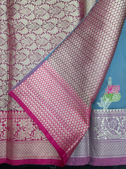 Grey Banarasi Katan Saree