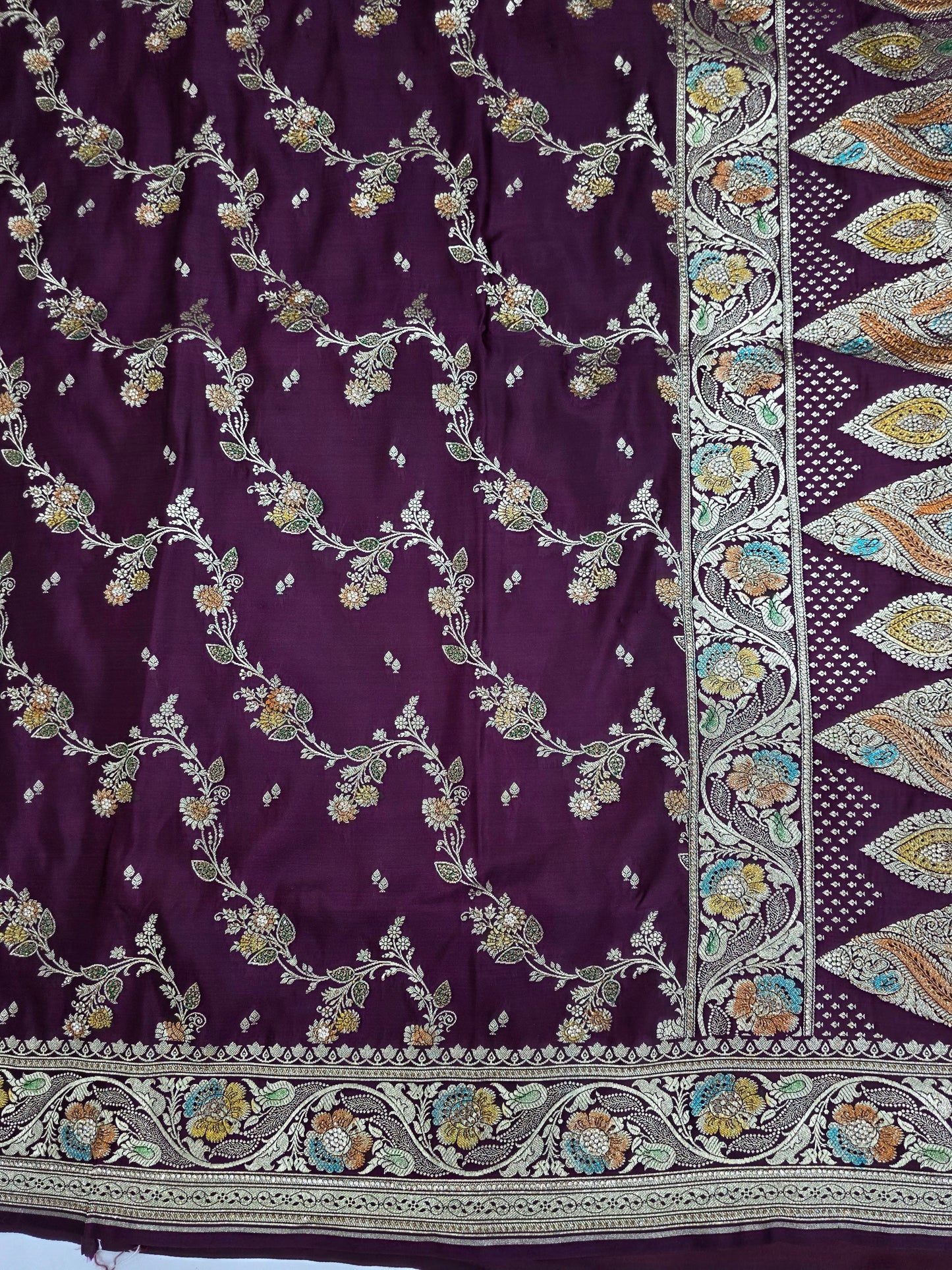 Wine Zarkan swarovski Banarsi katan Saree