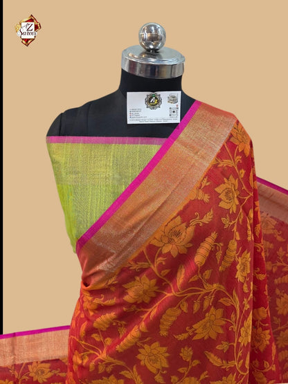 Orange Banarasi Printed Saree