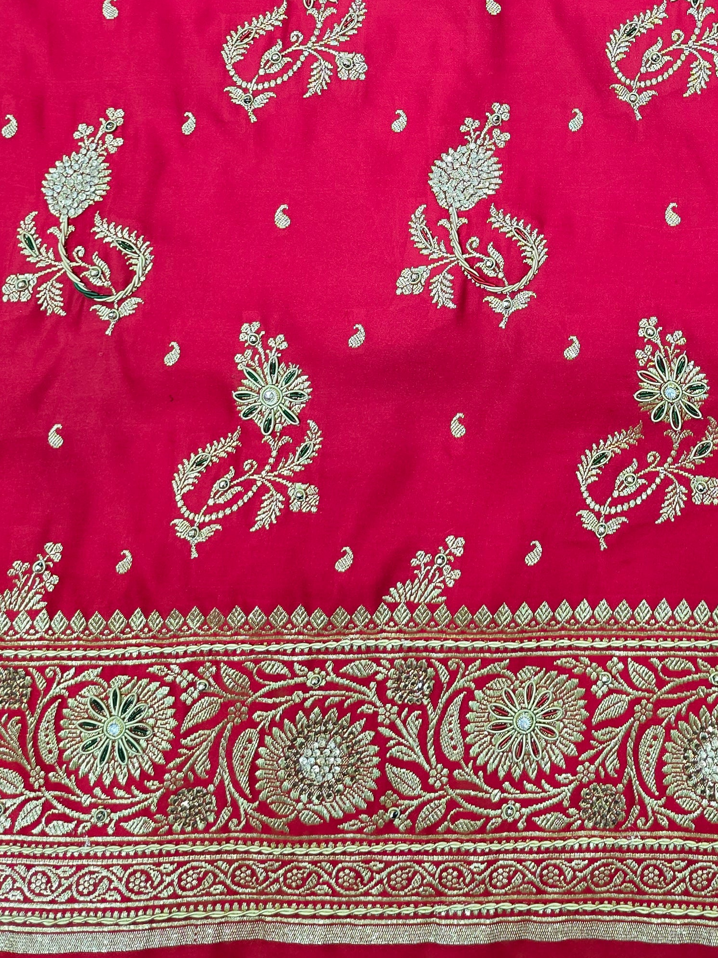 Red Zardozi Zarkan Banarasi Katan Saree
