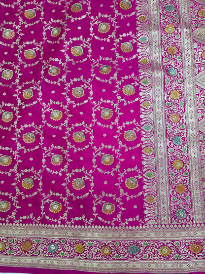 Pink Zarkan Swarovski Banarasi Katan Saree