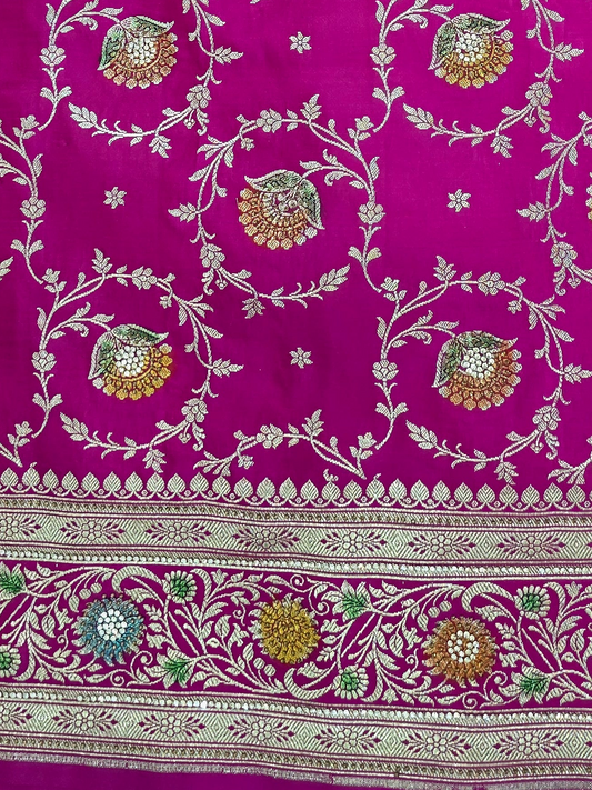 Pink Zarkan Swarovski Banarasi Katan Saree
