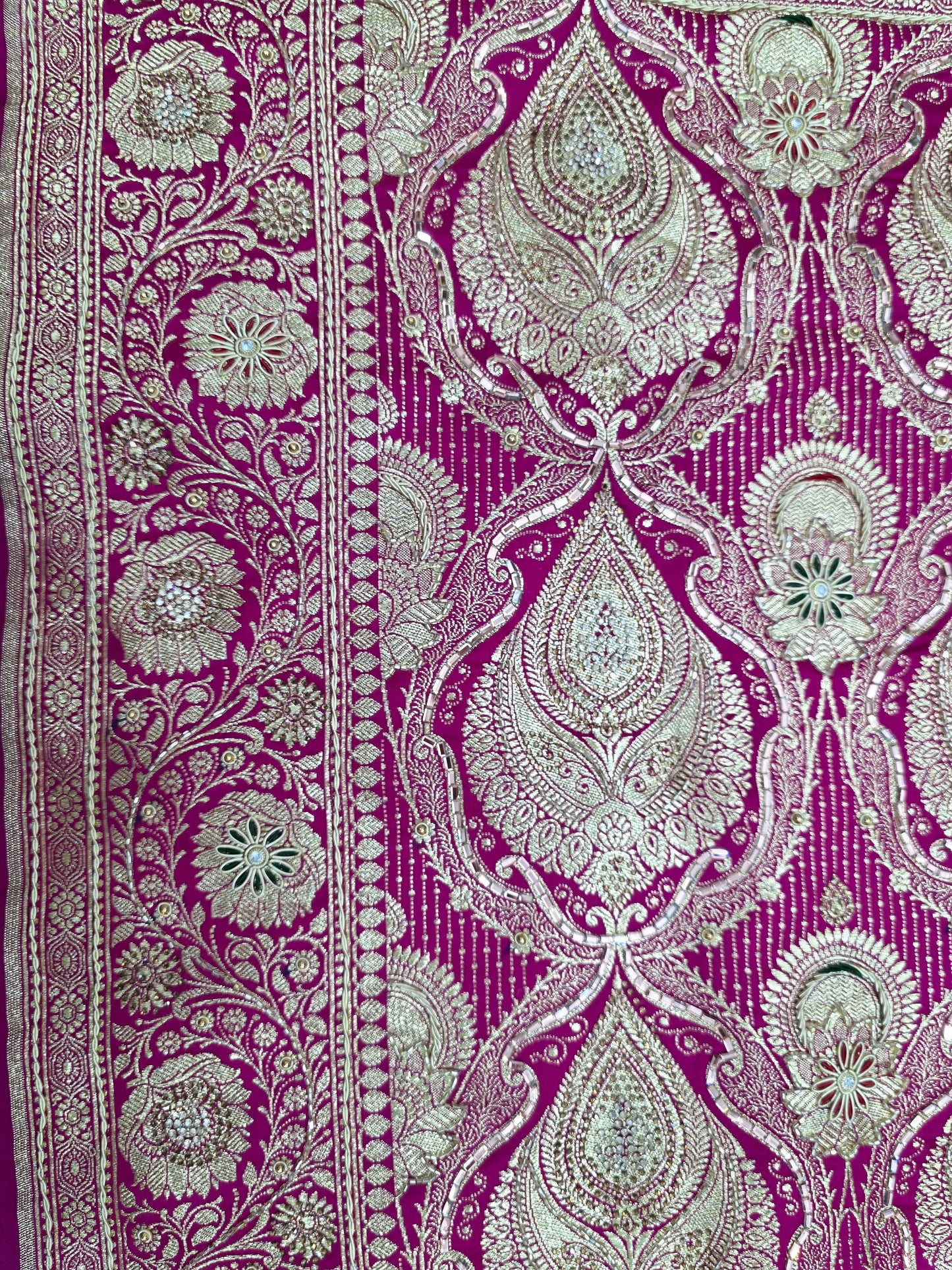 Pink Zardozi Zarkan Banarasi Katan Saree
