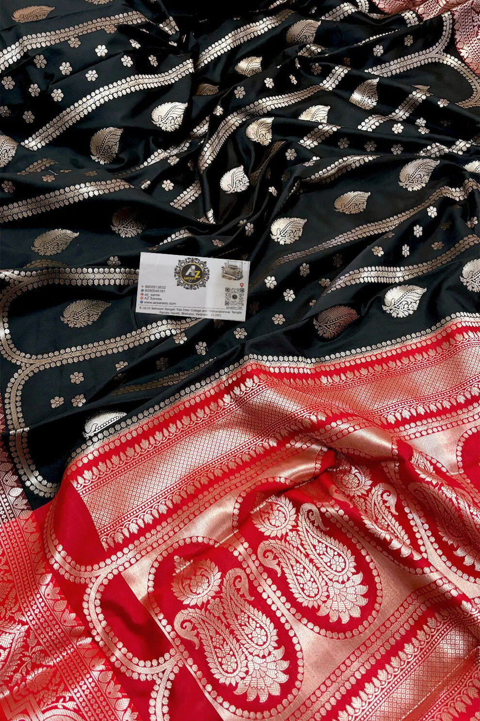 Black and Red banarasi silk saree