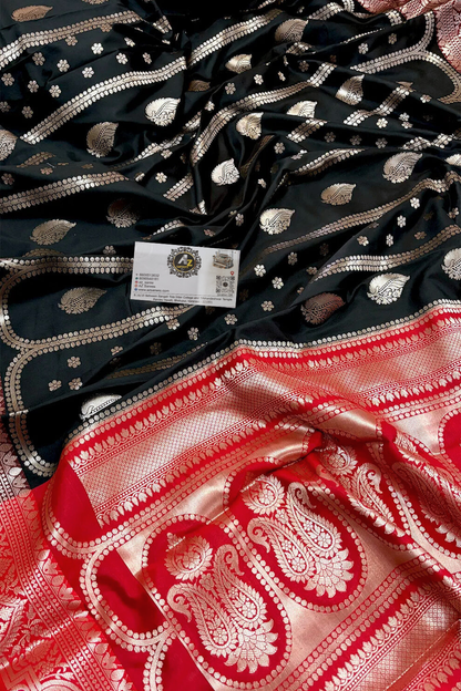 Black and Red banarasi silk saree