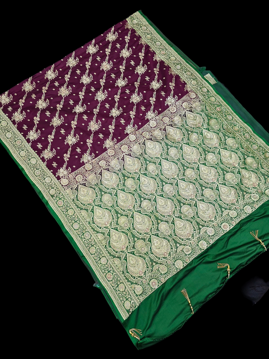 Wine Zardozi Zarkan Banarasi Katan Saree