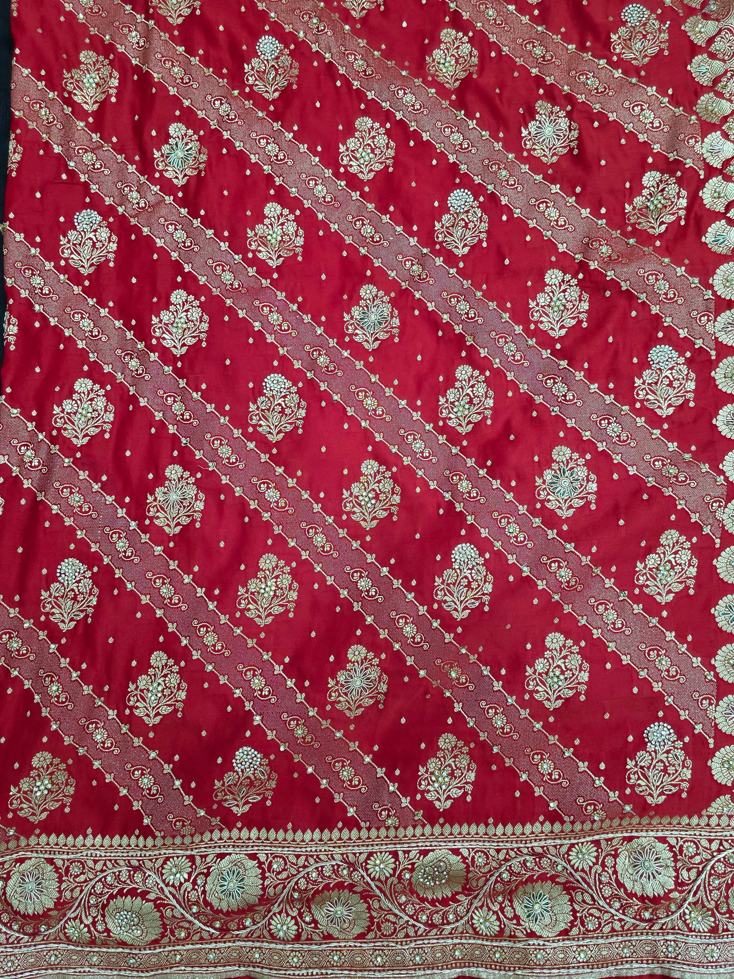 Red Zardozi Zarkan Banarasi Katan Saree